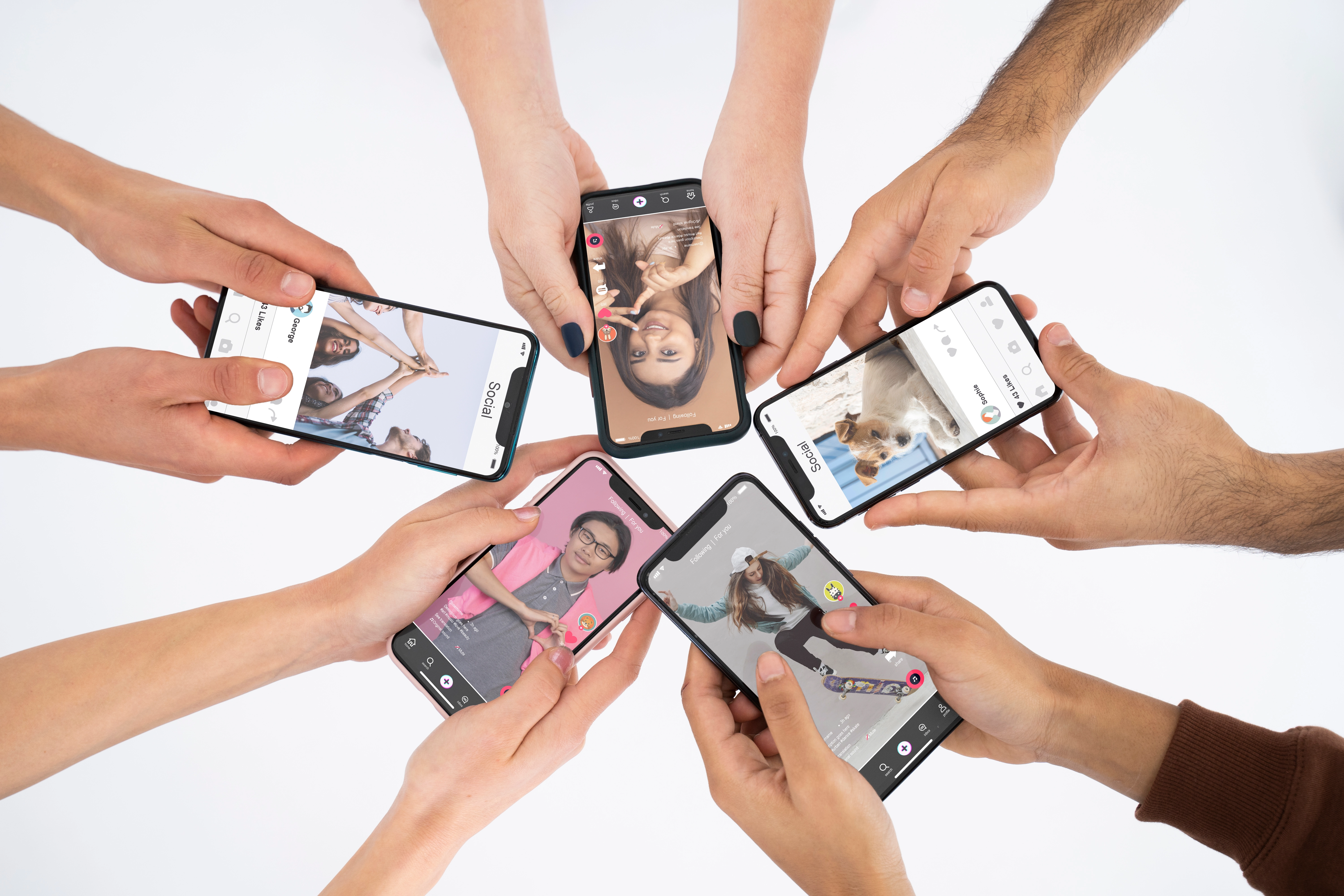 holding hands with phones