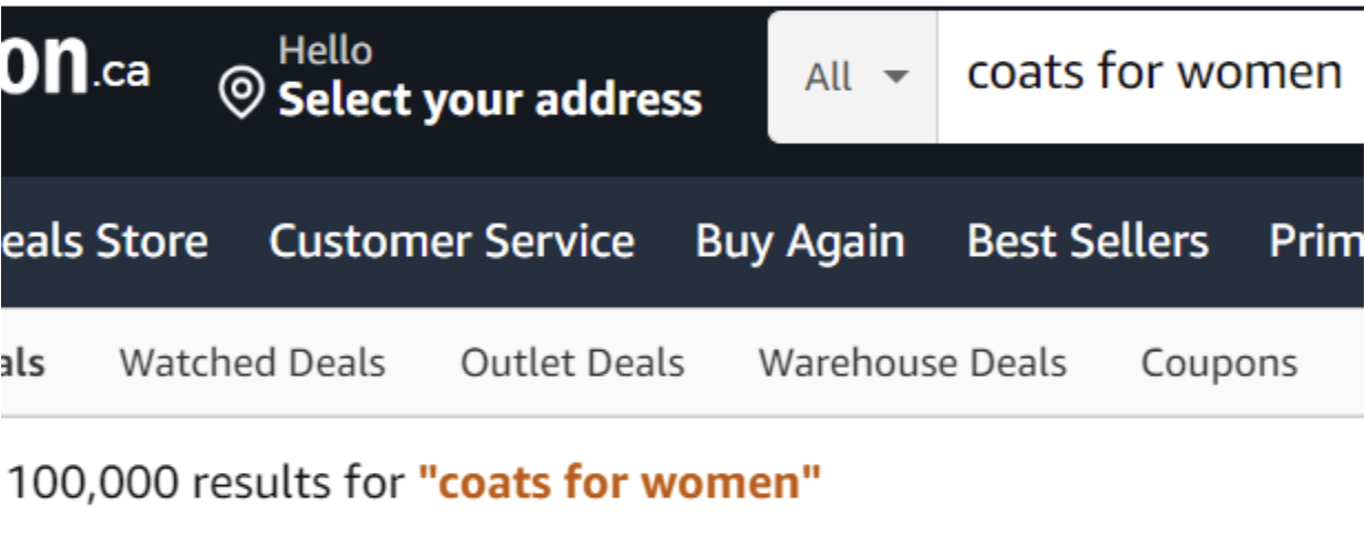 Amazon CA searh results coats for women