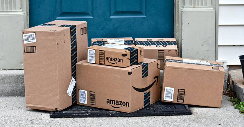 Amazon boxes on doorstep
