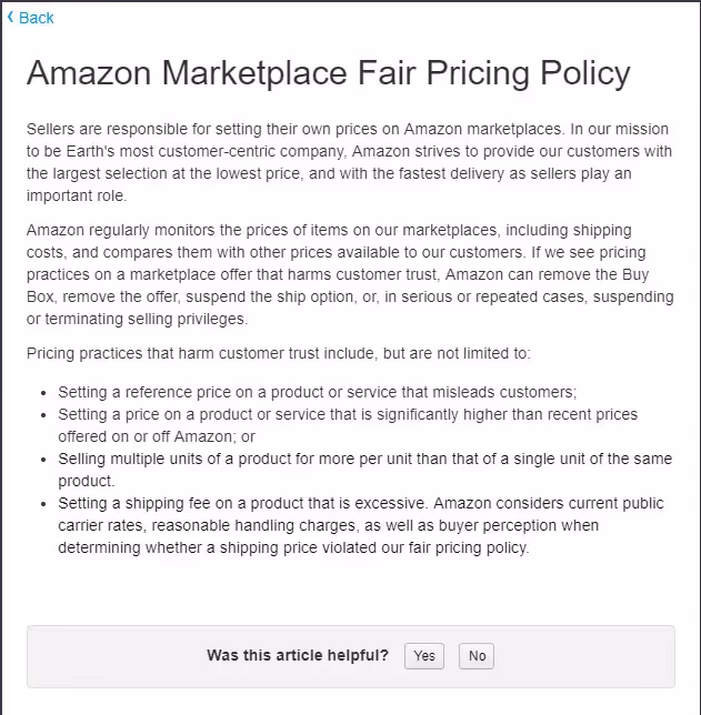 amazon marketplace fair pricing policy