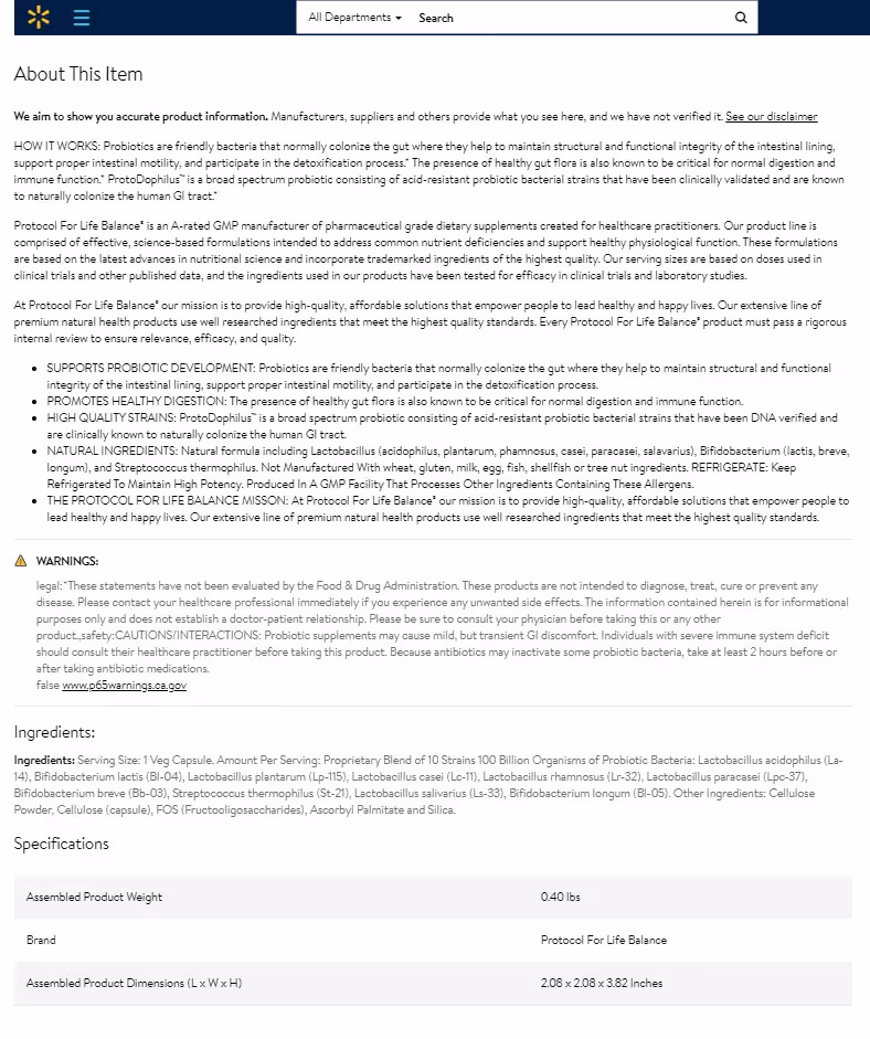 walmart product information