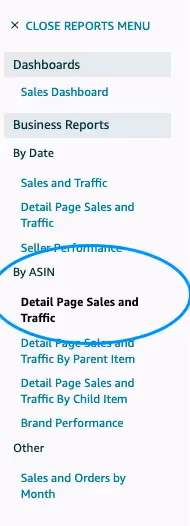 detail page and sales by asin