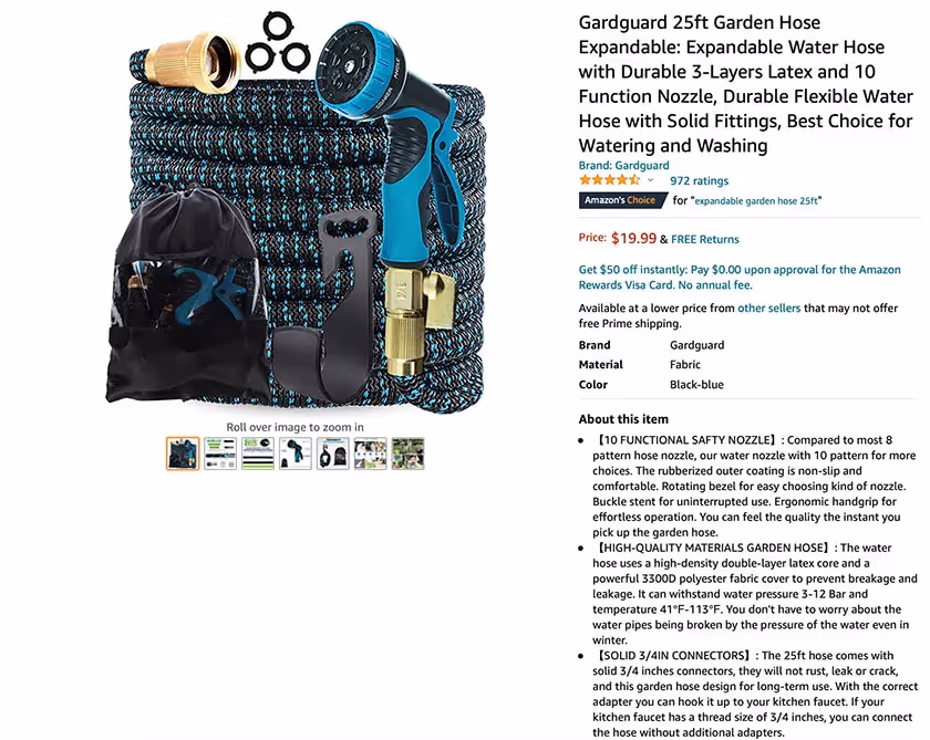 water hose description amazon