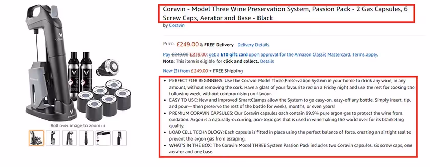 complete information in amazon listing