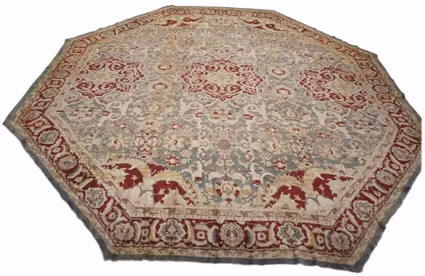 Antique 21x21 Octagon Shaped Indian Agra Area Hand-Knotted Wool Carpet, Circa 1880