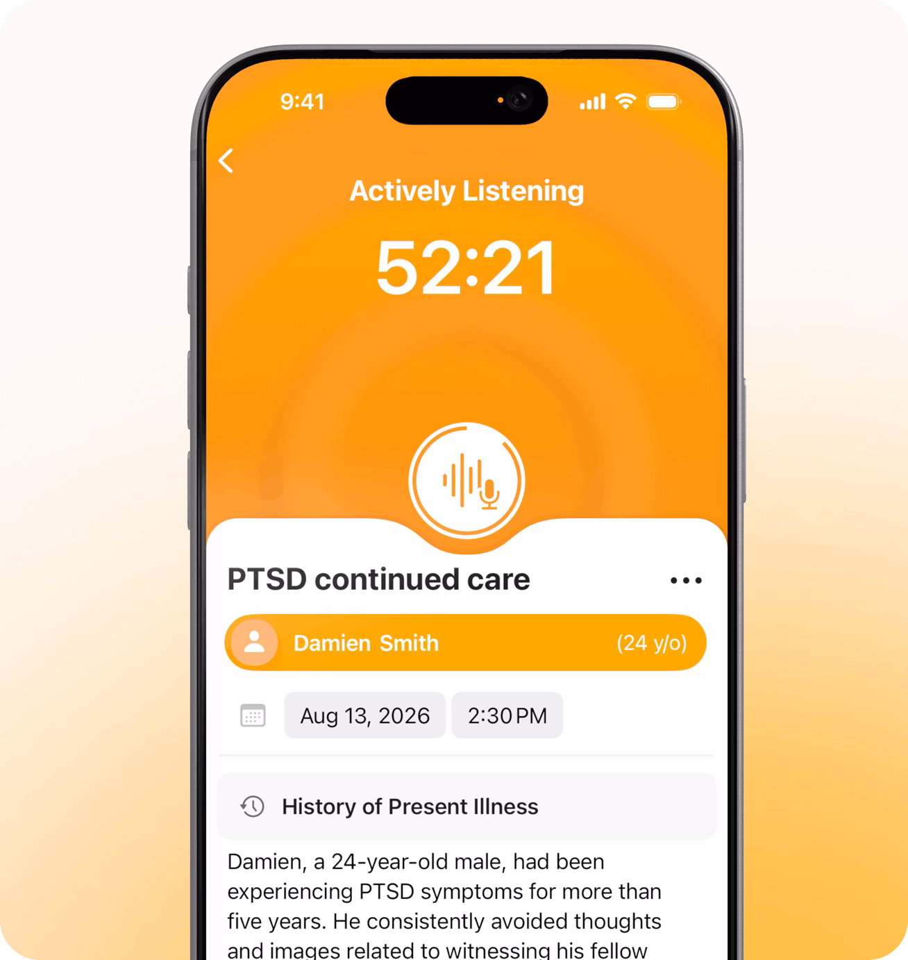an iphone showing an active listening state for an encounter