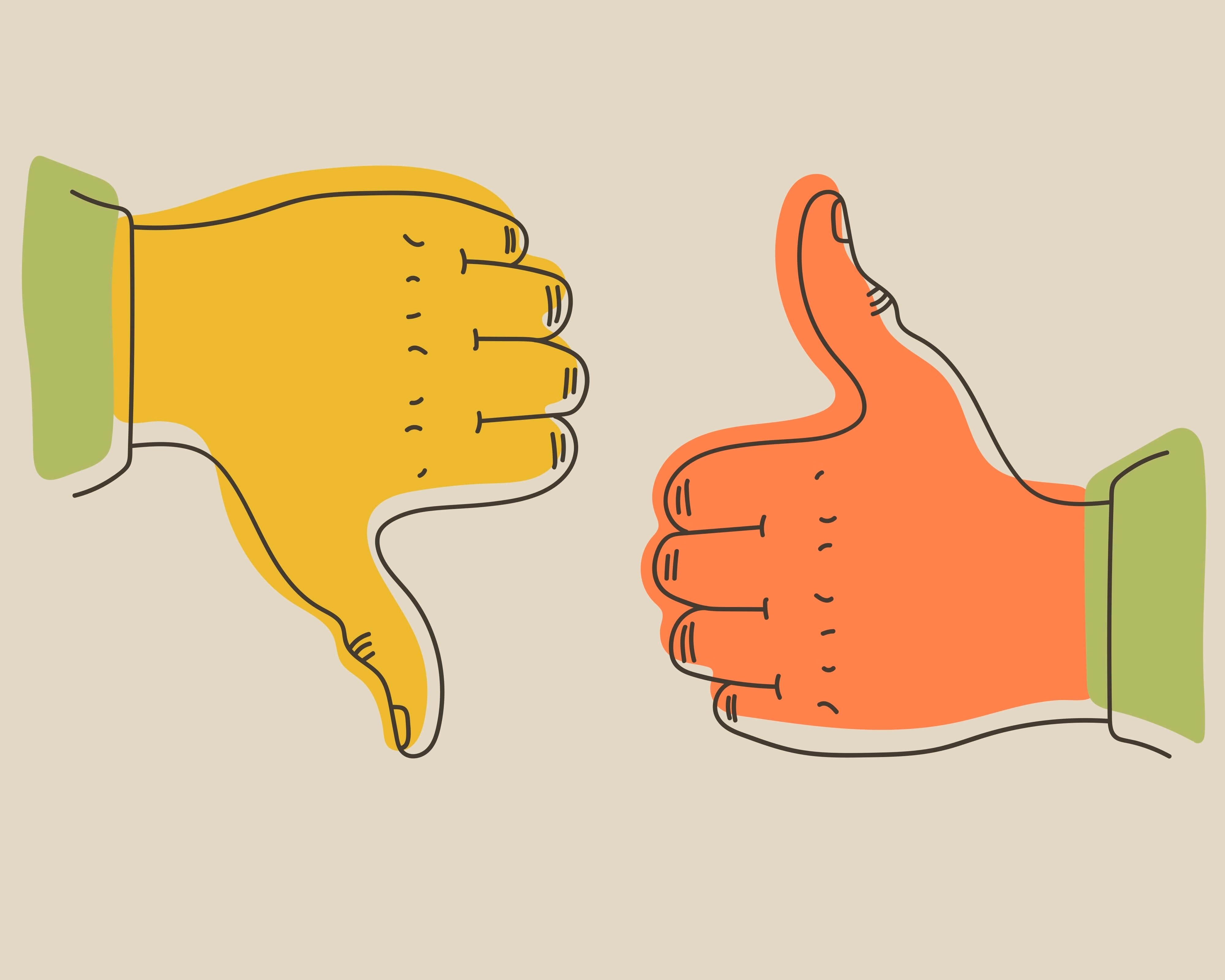yellow thumbsdown and orange thumbsdown illustration