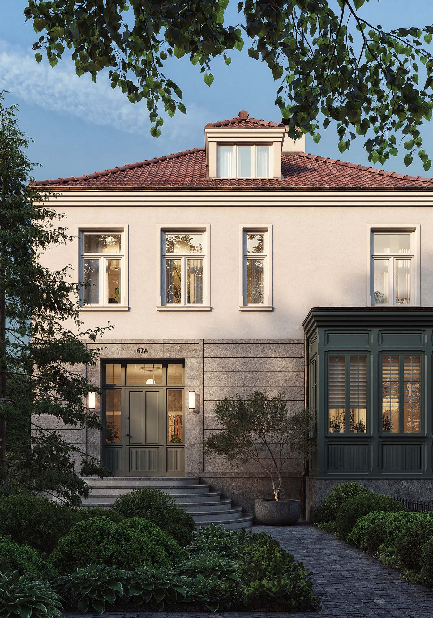Przebudowa domu kostki z lat 70. w Gdańsku Oliwie na elegancki budynek o klasycznej oliwskiej architekturze, z naturalnych materiałów – kamień, drewno, ceramiczna dachówka – inspirowanej historycznymi willami przy ul. Polanki.