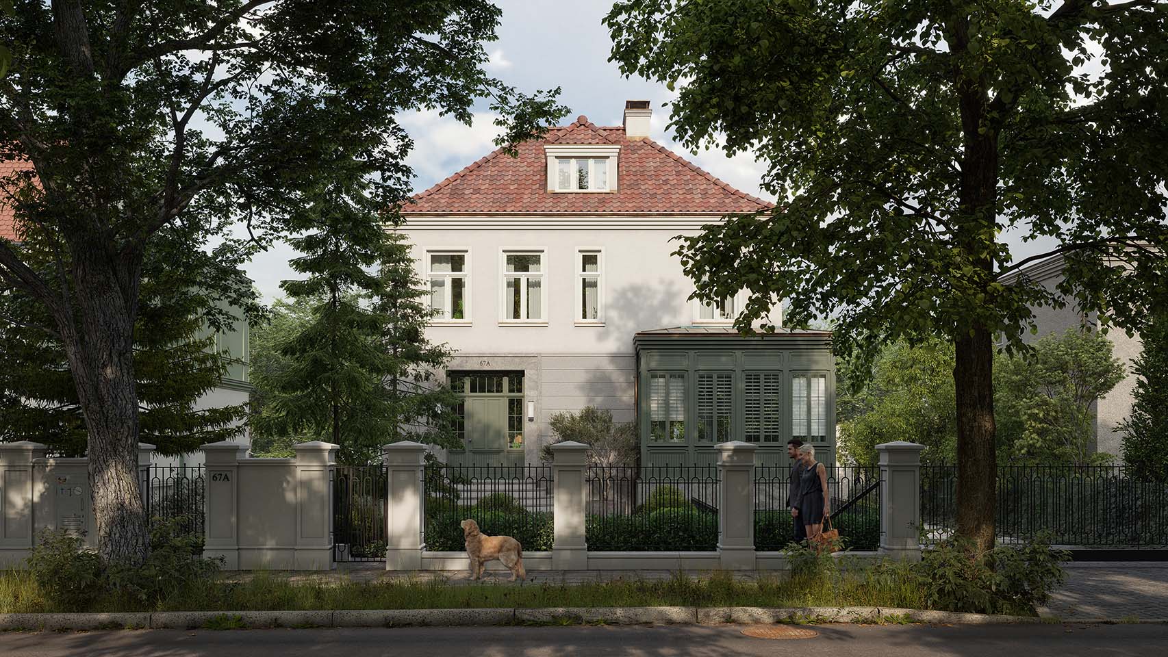 Projekt kładzie nacisk na harmonijną relację domu z otaczającym krajobrazem i zabudową ulicy Polanki. Starannie zaplanowane proporcje, rytm okien i detale architektoniczne tworzą spójną kompozycję, która subtelnie podkreśla historyczny charakter dzielnicy, jednocześnie wprowadzając świeży i przyjazny wyraz w tkankę miejską.