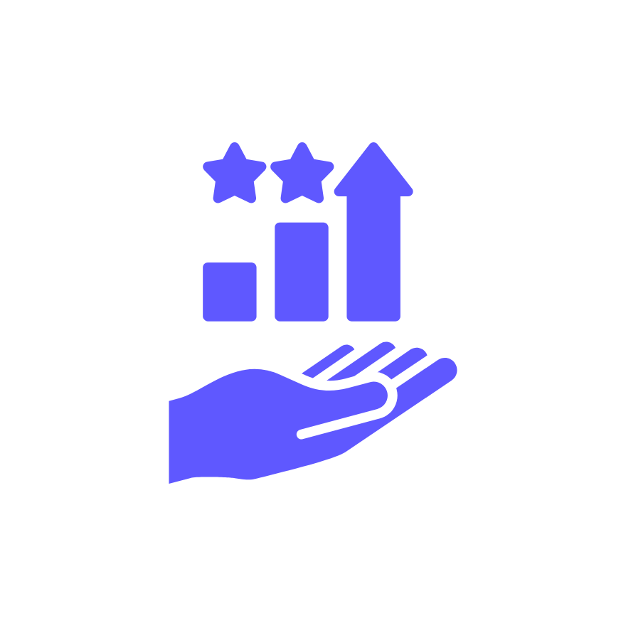 Hand holding growth chart with stars, representing business success