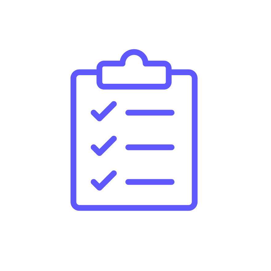 Clipboard with three completed checklist items in blue outline