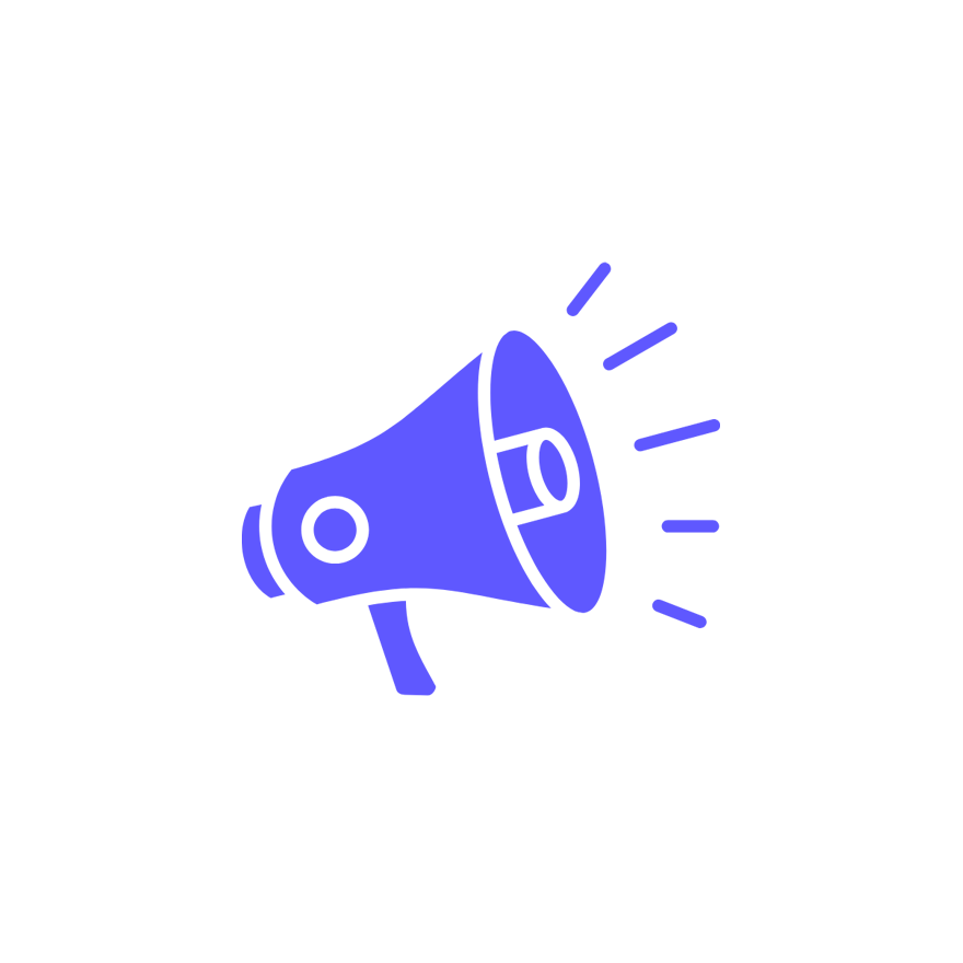 Blue megaphone icon representing communication or announcement