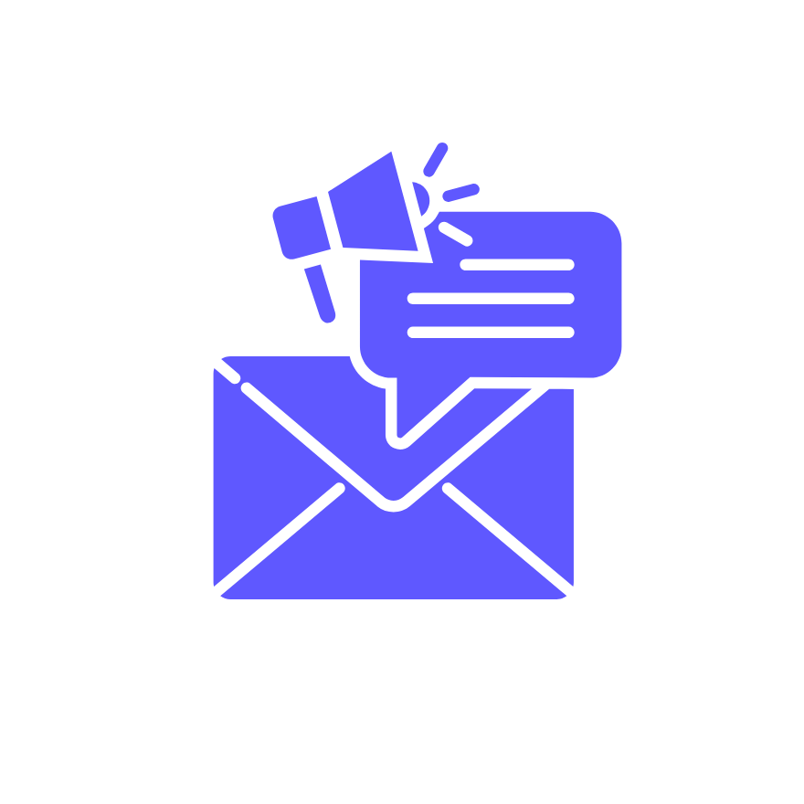 Email marketing announcement with megaphone and message bubble