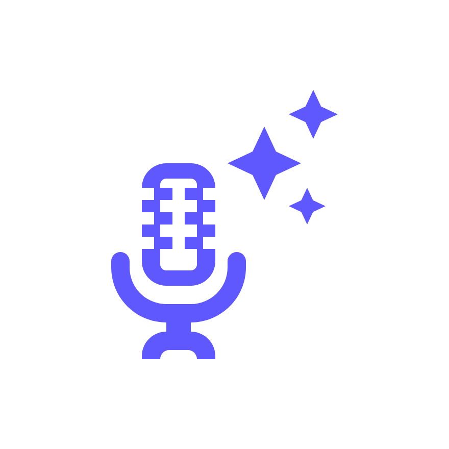 Blue podcast microphone icon with shining stars