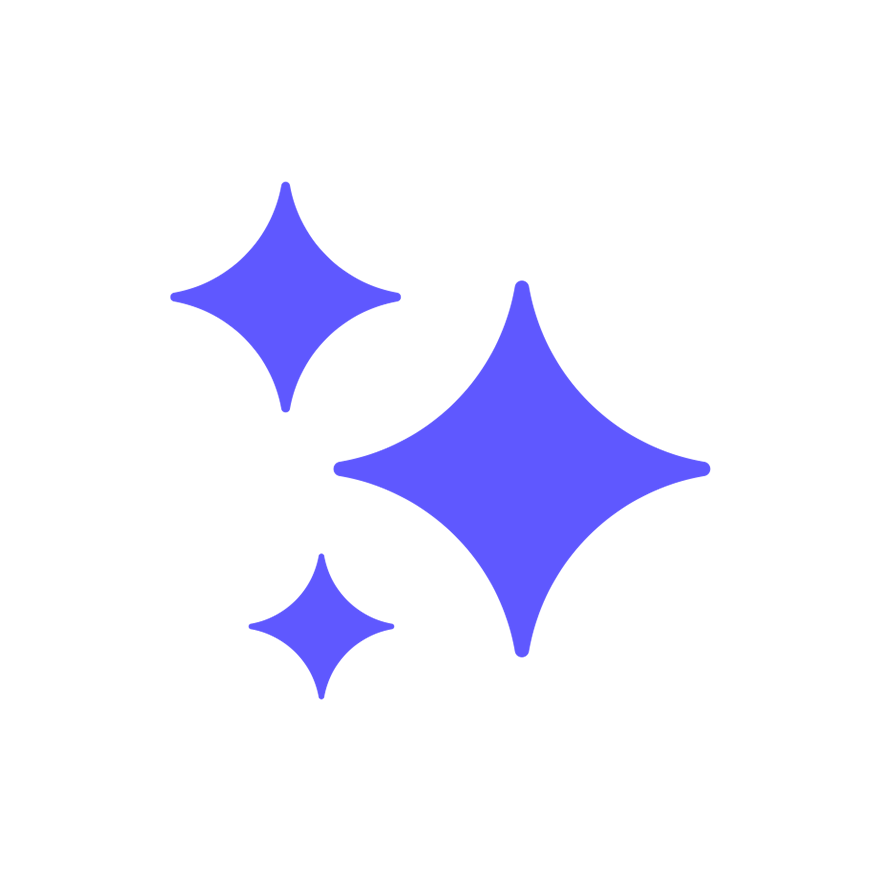 Three blue starry sparkle shapes in different sizes