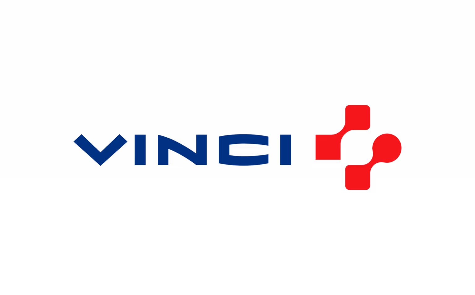 Vinci logo with blue text and a red geometric symbol on a black background.
