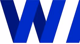 Large blue capital letter W on a white background.