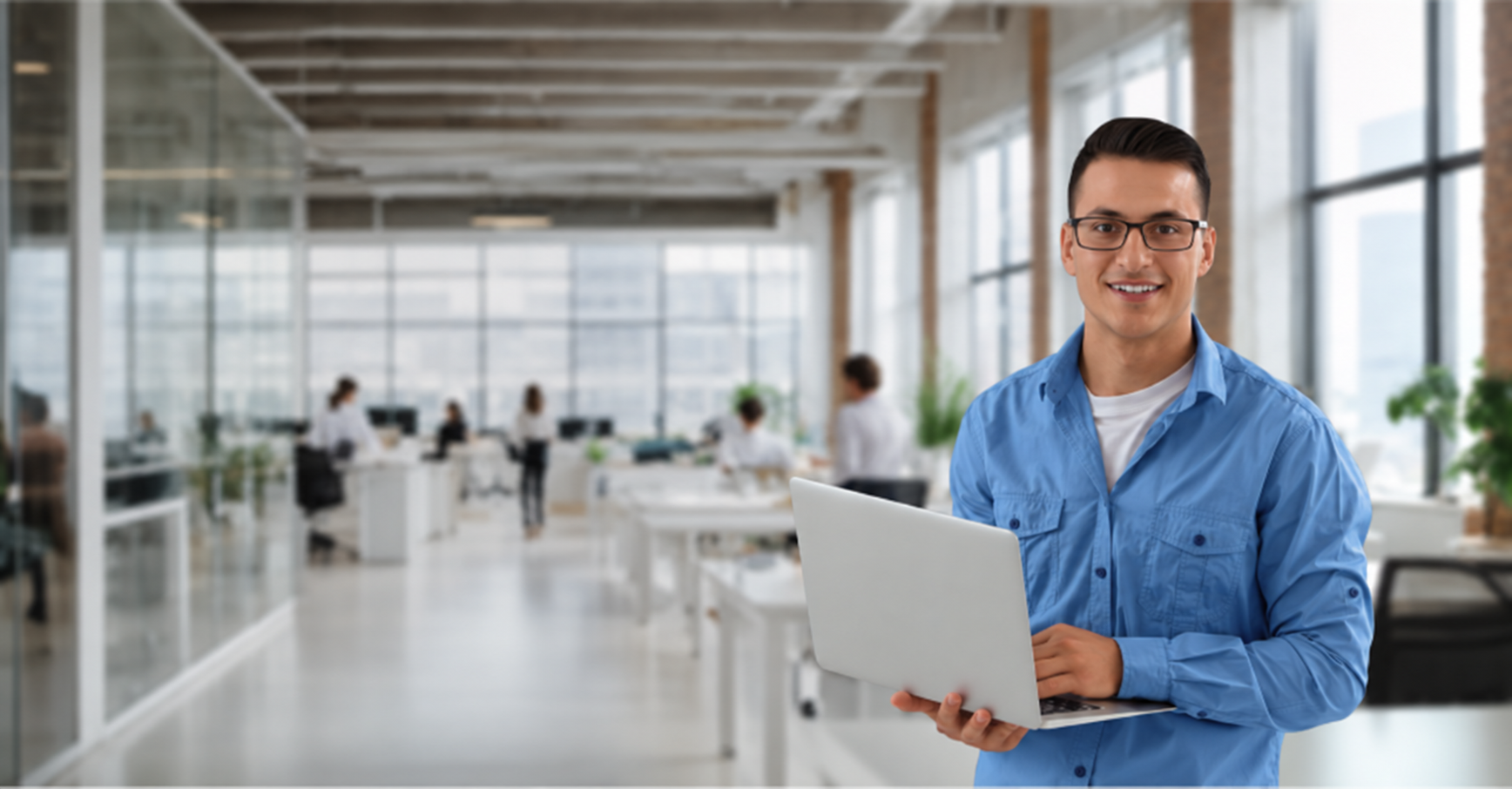 Ingeniero de soporte técnico Keptos trabajando con su laptop en oficina