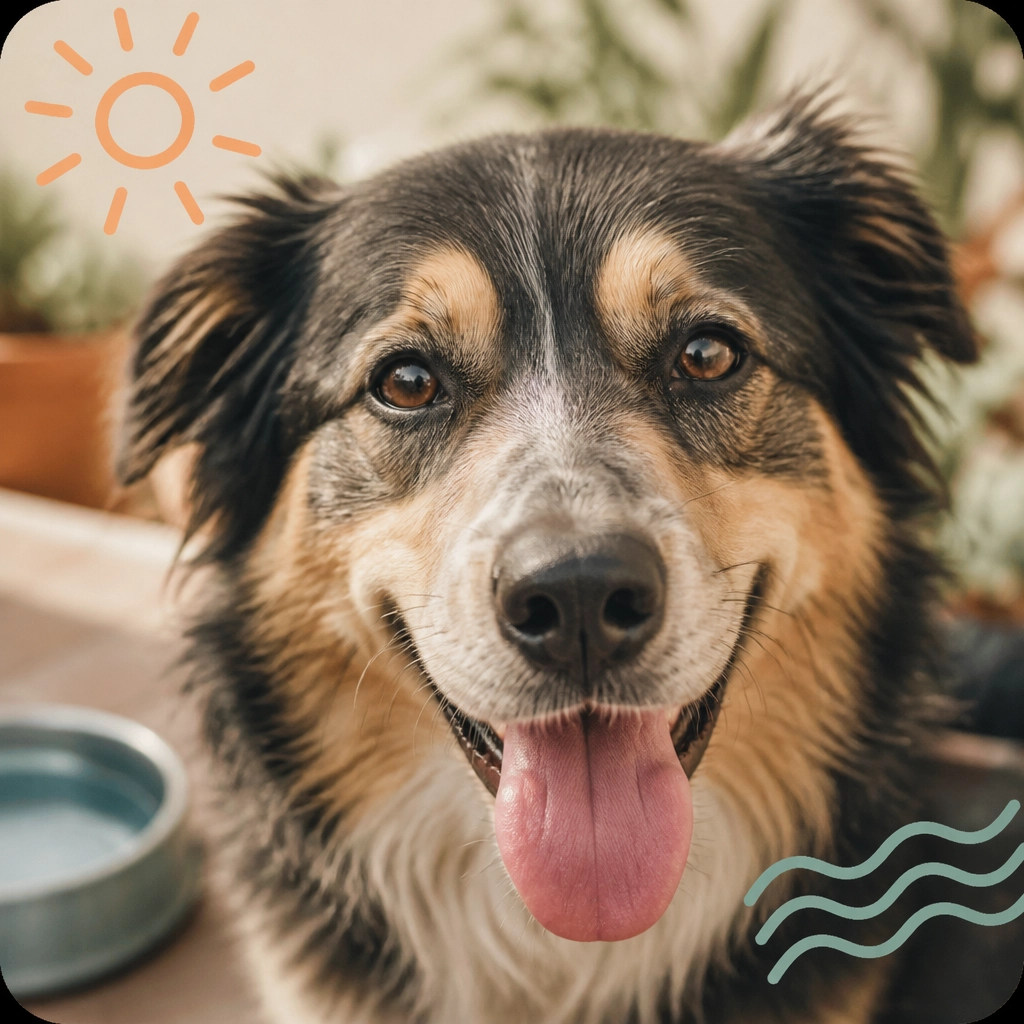 Close-up of a panting dog, showing the intensity of breath during a warm day.