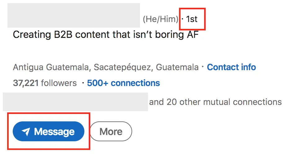 An example of a first degree LinkedIn connection.