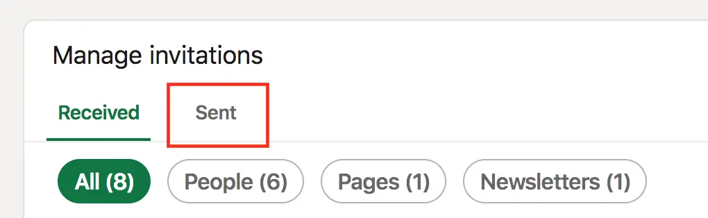The manage invitations menu on LinkedIn.