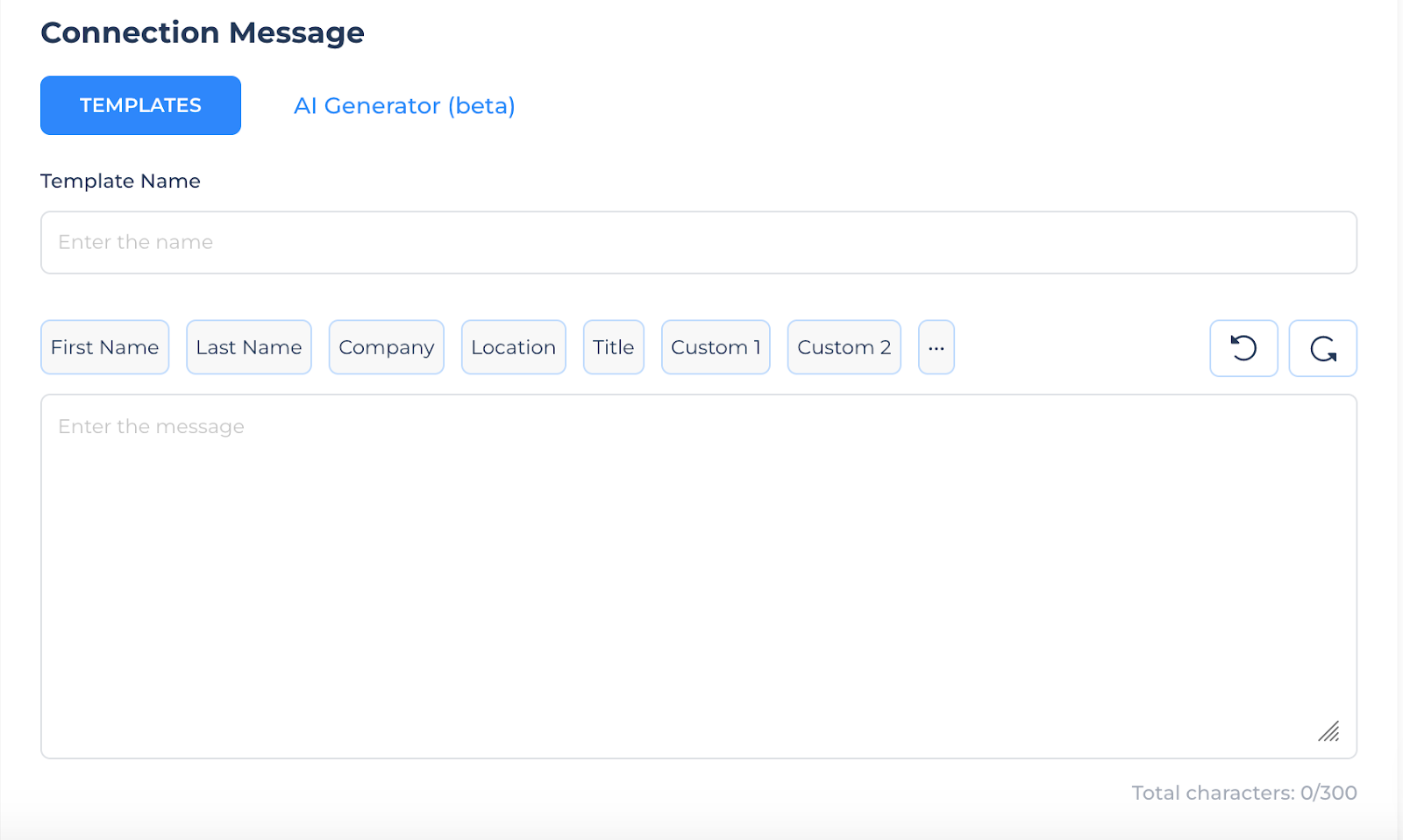 LinkedIn connection message template screen.