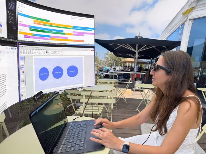 Healthcare professional reviewing patient data on Spacetop