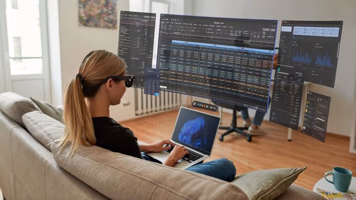 Financial professional reviewing markets on Spacetop