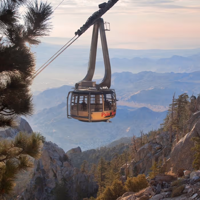 Palm Springs Aerial Tramway gondola over the San Jacinto Mountains.