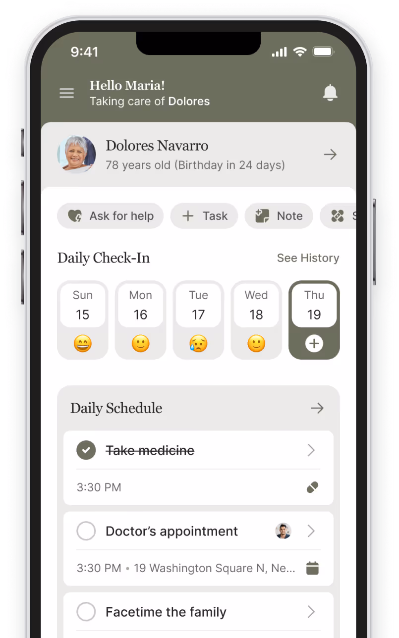 Phone screen displaying the Caily app interface
