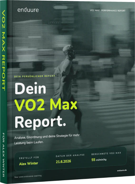 Mockup des Enduure VO2-Max-Reports mit Cover-Design, personalisiert für einen Athleten.