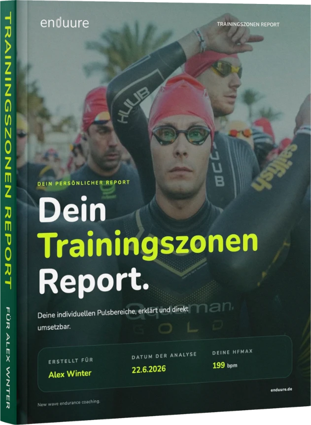 Mockup des Enduure Trainingszonen-Reports mit Cover-Design und Beispieldaten.