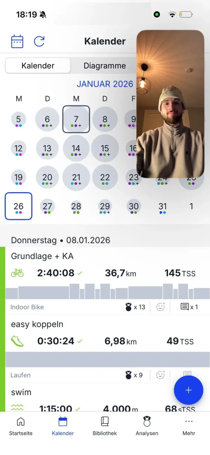 Kalender in TrainingPeaks während eines Coaching-Calls per Video