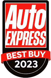Logo du prix Auto Express Best Buy 2023 en rouge et noir