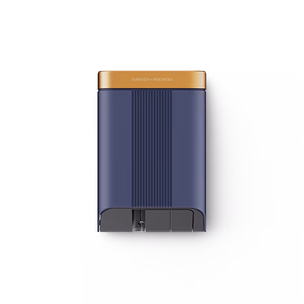 Purificateur d'air ou appareil électronique moderne bleu et or sur fond blanc