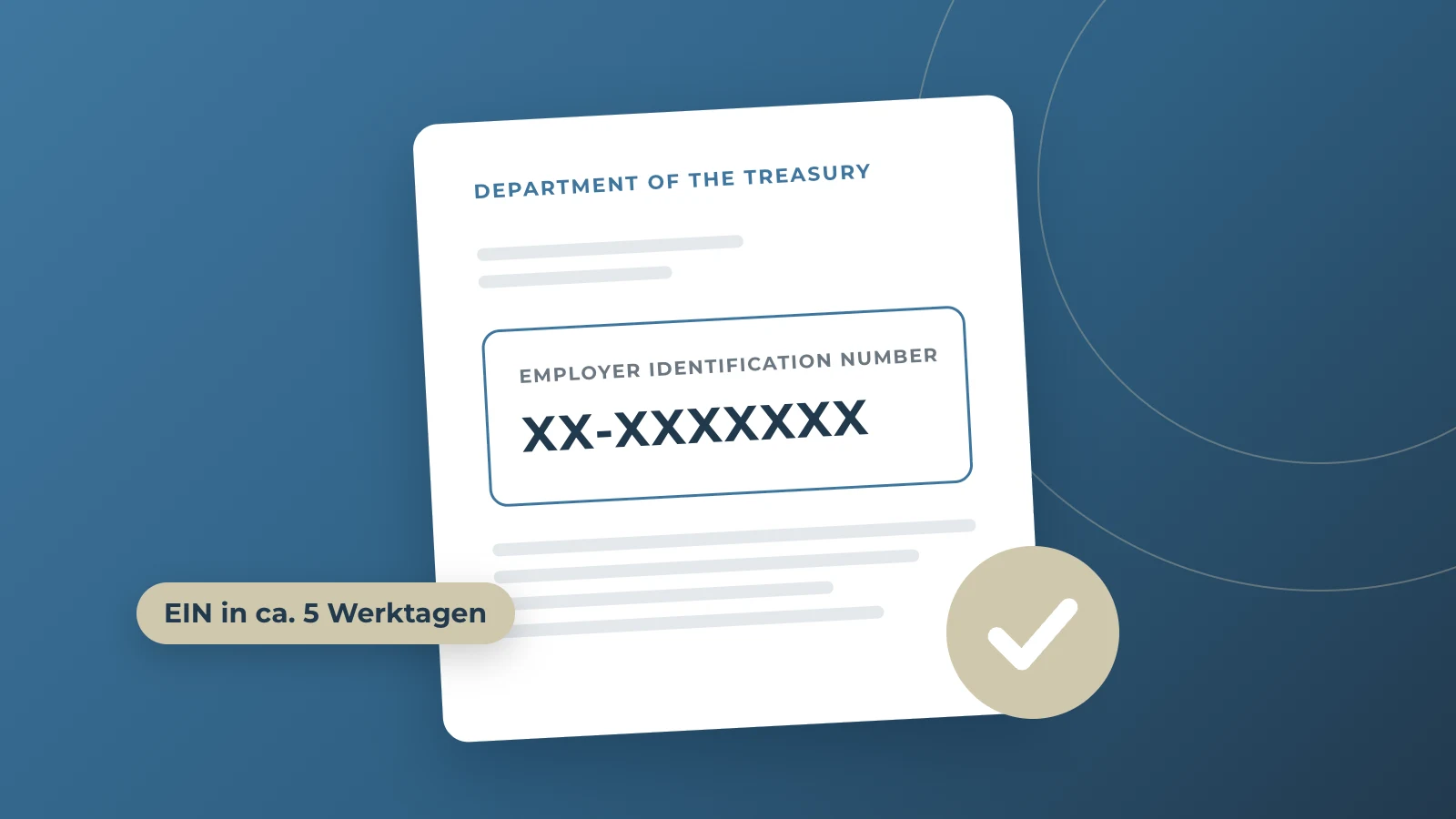 Grafik: Schreiben mit der EIN deiner US LLC, abgehakt – EIN in ca. 5 Werktagen.