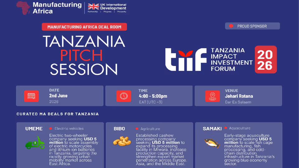 Manufacturing Africa Deal Room Tanzania Pitch Session