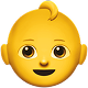 Baby emoji with a round face, big eyes, and a small curl of hair on top