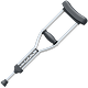 A single gray crutch with black padding at the top and bottom.