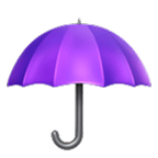 A purple umbrella emoji with a curved handle on a white background
