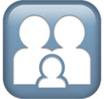 Three white silhouettes representing a family against a blue square background.