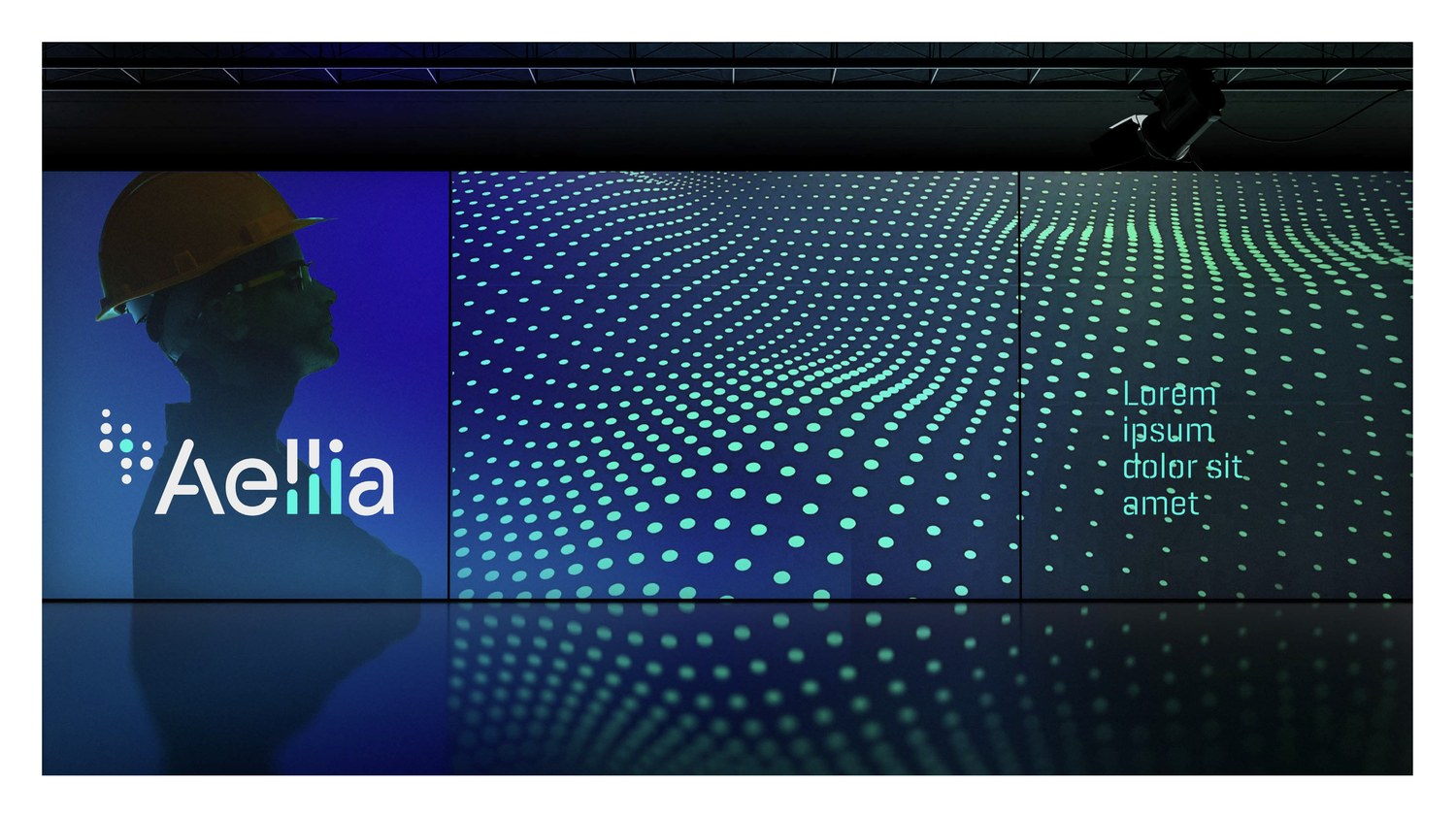 The Aellia wordmark on deep blue with a teal-green gradient accent