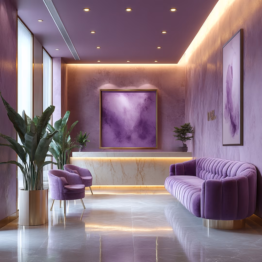 A check-in seating area and desk for a luxury ketamine clinic.