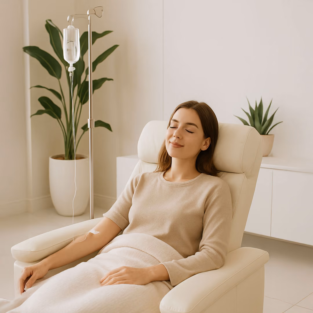 A patient relaxed in a ketamine therapy treatment room.