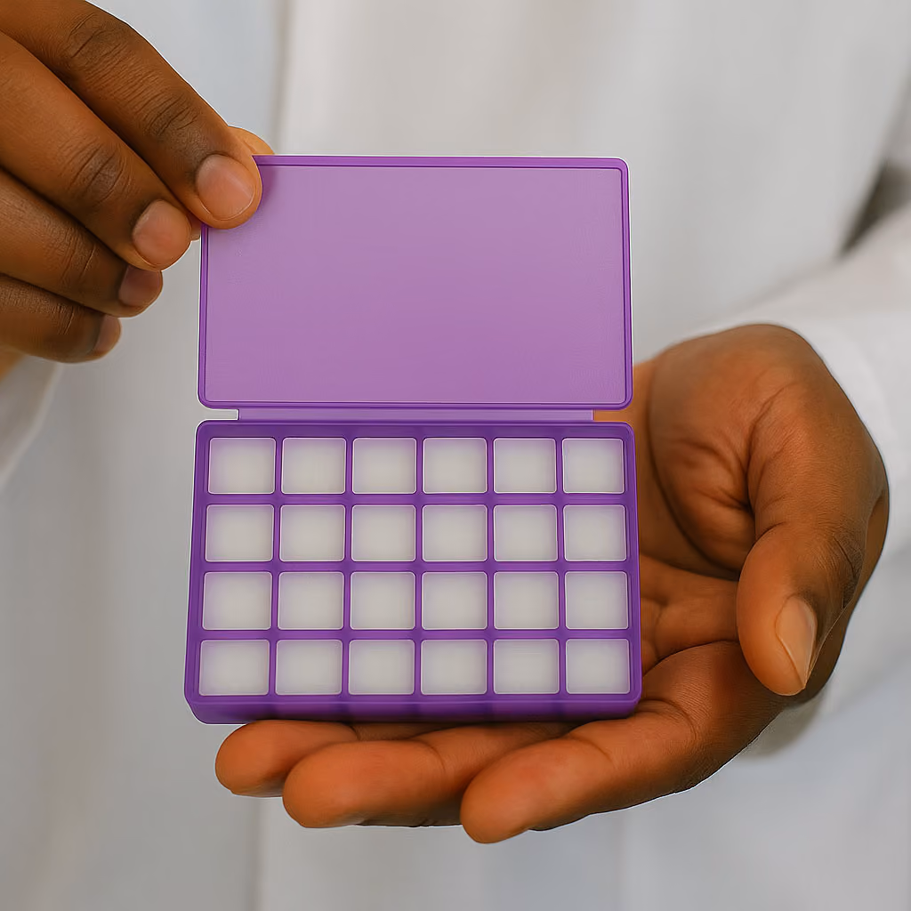 A doctor holds ketamine troche's to show a patient's options.