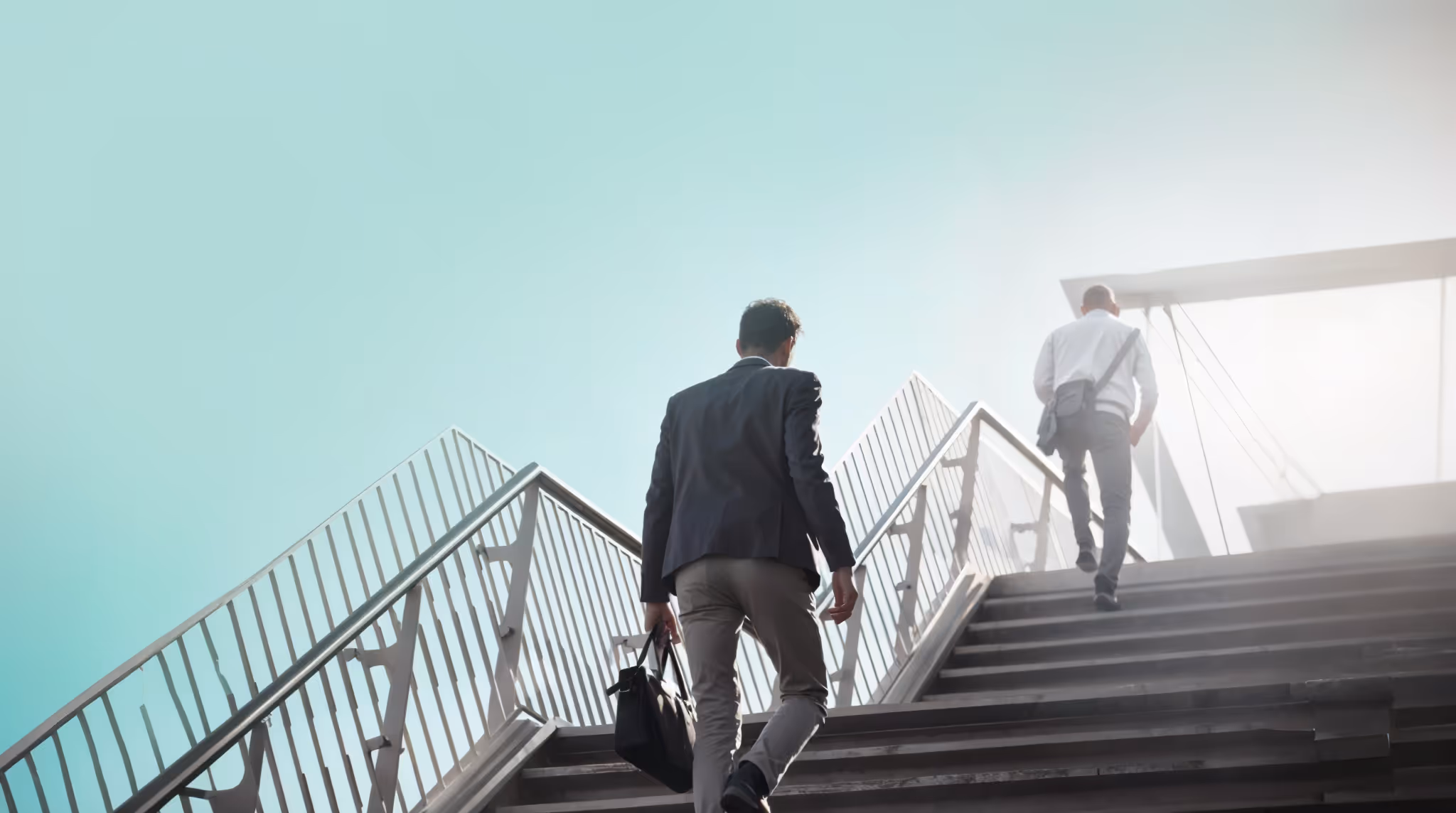 Business professionals Ascending stairs at a corporate office building