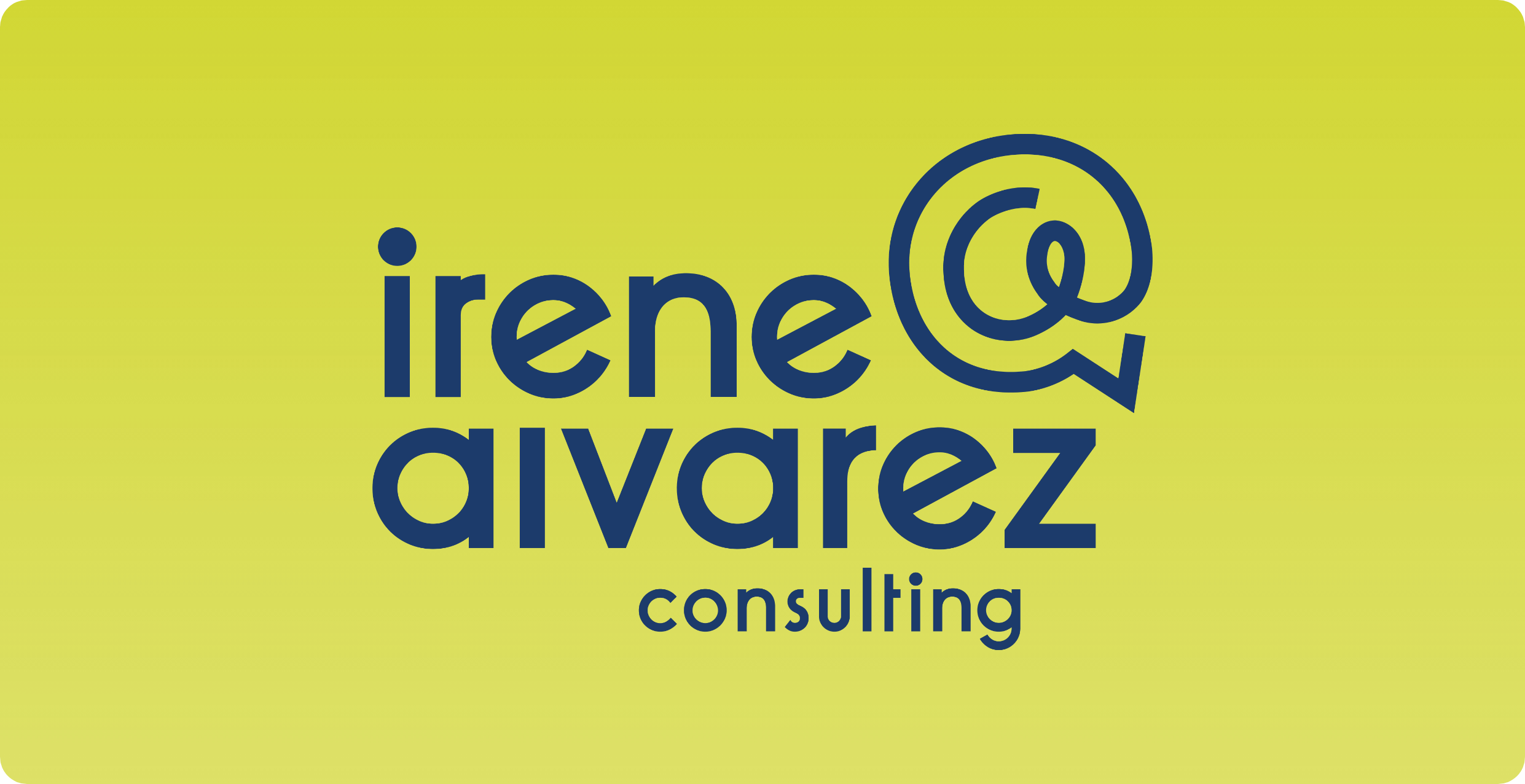 Primary logo on lime green background for Irene Alvarez Consulting, a firm specializing in workshops, marketing and messaging for community organizations and nonprofits, designed by AP the Creative. 