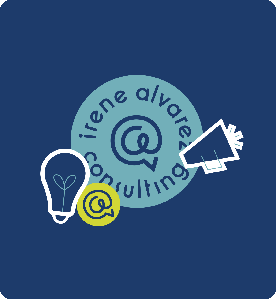 Branded icons and logo for Irene Alvarez Consulting, a firm specializing in workshops, marketing and messaging for community organizations and nonprofits, designed by AP the Creative. 