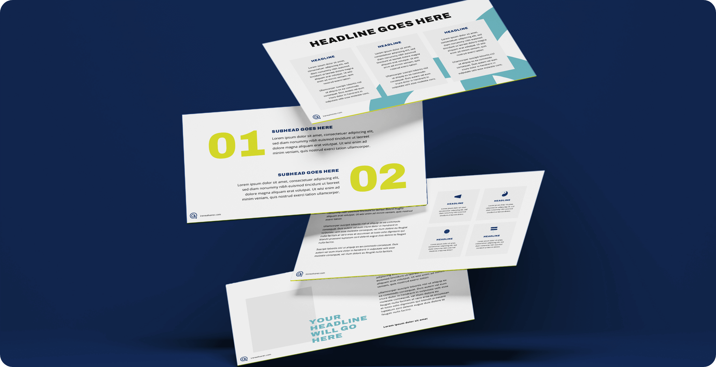 Presentation template deck for Irene Alvarez Consulting, a firm specializing in workshops, marketing and messaging for community organizations and nonprofits, designed by AP the Creative. 