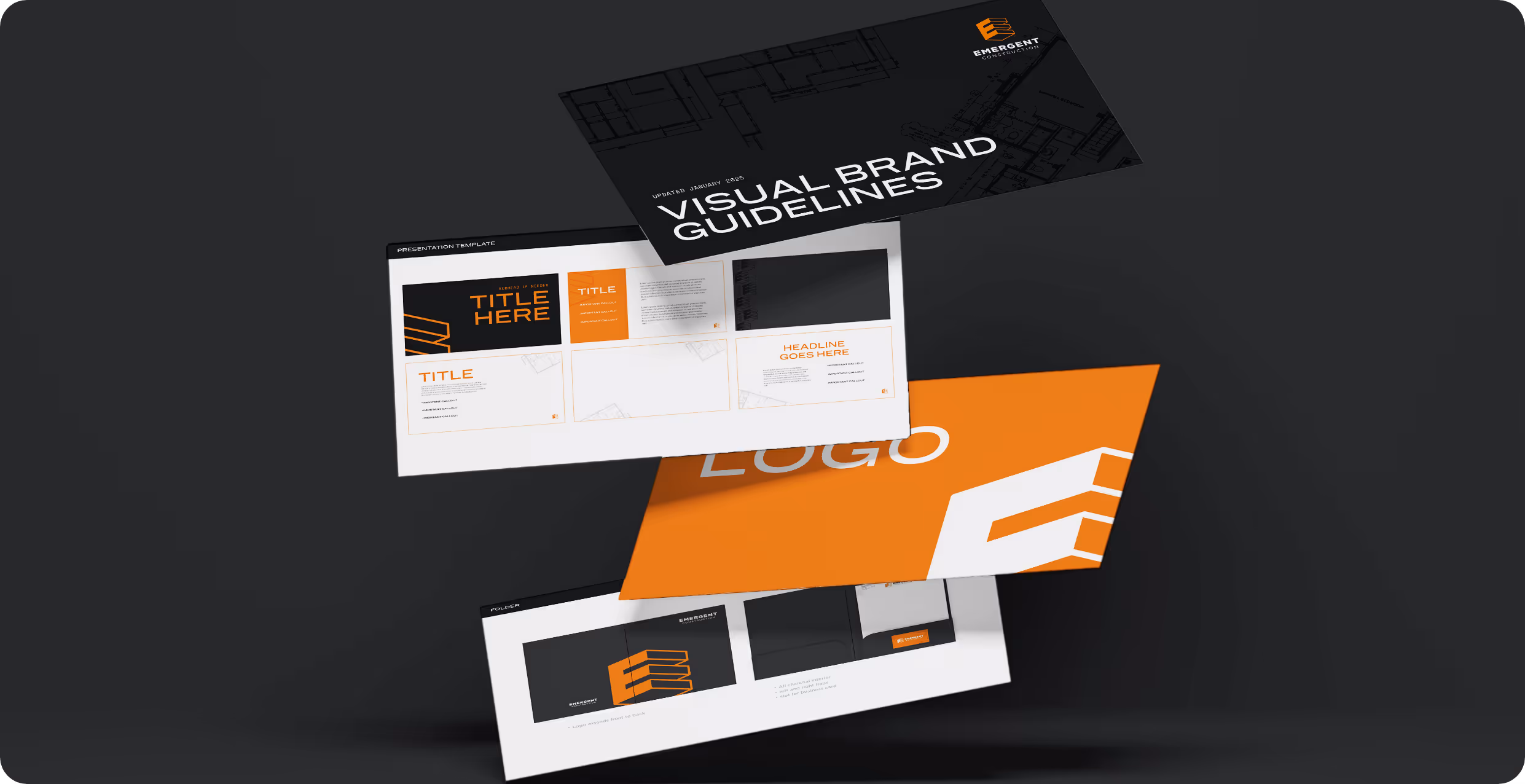 Brand guidelines for Emergent Construction designed by AP The Creative for their brand built out.